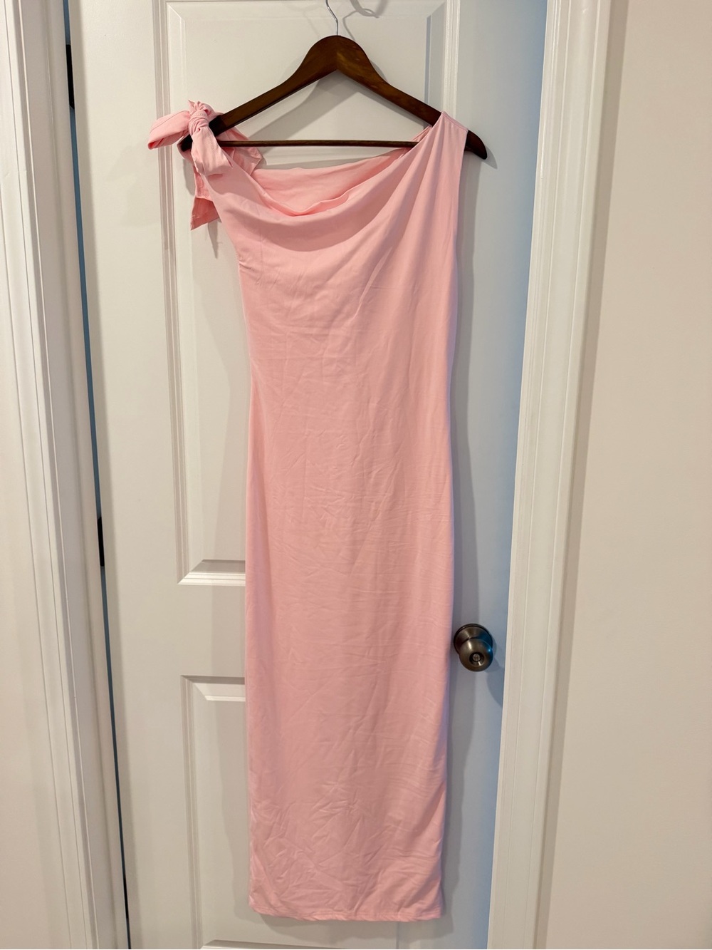 Women’s One-Shoulder Pink Dress with Knot Detail